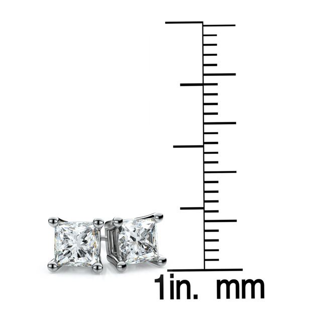 18k White Gold 4-prong Princess Diamond Stud Earrings (1.07 Ct. T.w., Vs1-vs2 Clarity, H-i Color)