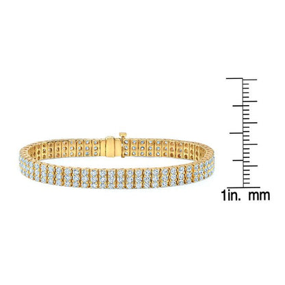 Diamond Round 4-prong Triple Row Bracelet In 14k Yellow Gold (6.72ctw)