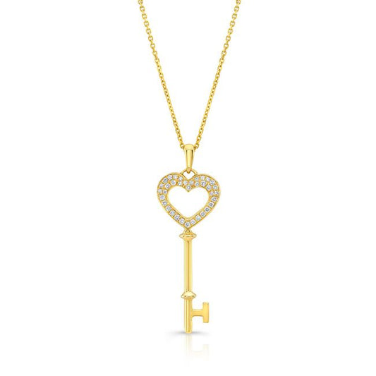 Diamond Heart Key Pendant In 14k Yellow Gold (1/6 Ct.tw)