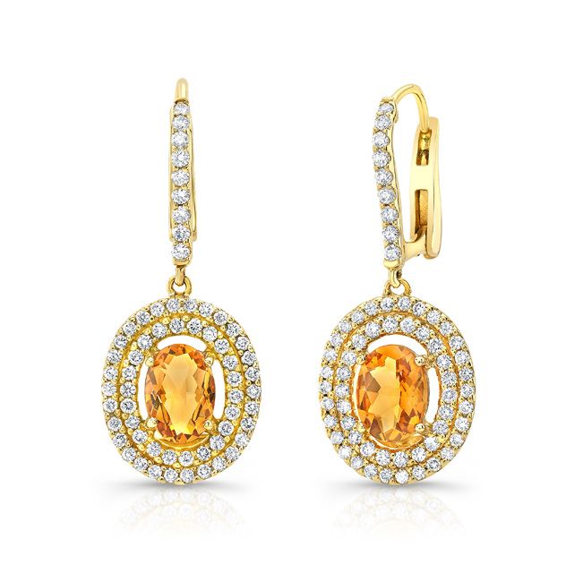 Citrine And Diamond Earrings In 14k Yellow Gold (3/4 Ct. Tw.)