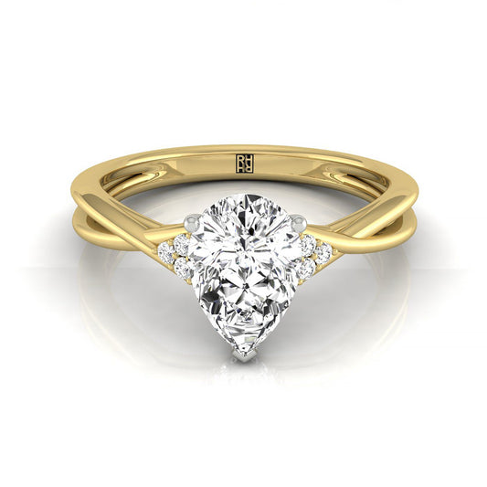 14ky Fancy Pear Twisted Shank Double Hidden Halo Engagement Ring With 38 Prong Set Round Diamonds Sz 7.5