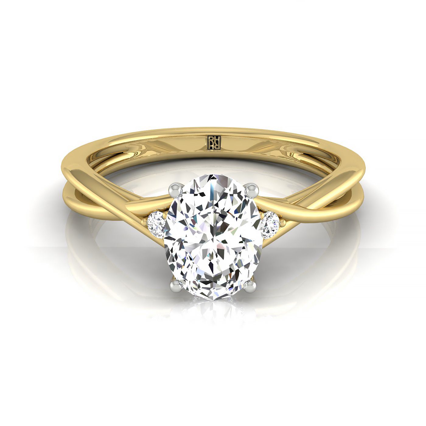 The Dusty oval setting in 18K Yellow Gold, a hidden halo solitaire design from RockHer