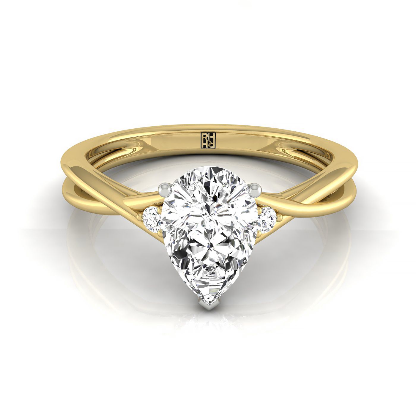 18ky Pear Twisted Shank Single Hidden Halo Engagement Ring With 19 Prong Set Round Diamonds Sz 7.5