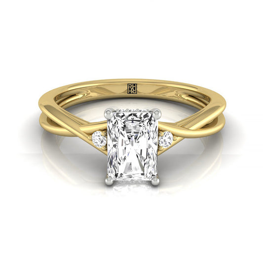 14ky Radiant Twisted Shank Single Hidden Halo Engagement Ring With 18 Prong Set Round Diamonds Sz 7.5
