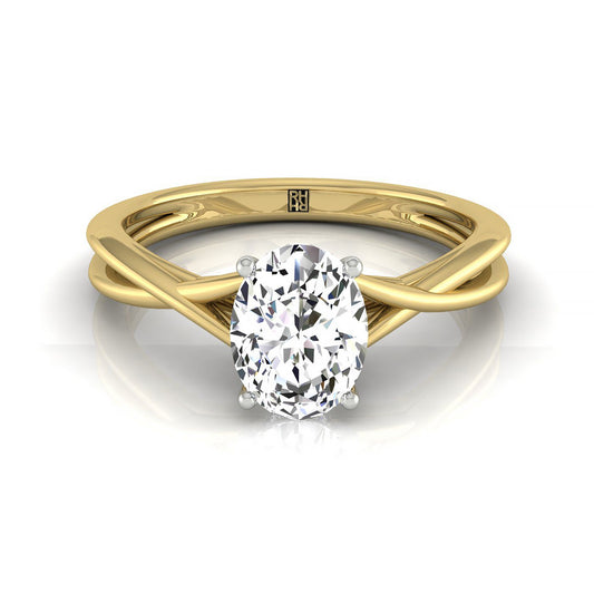 14ky Oval Twisted Shank Hidden Halo Solitaire Engagement Ring With 14 Prong Set Round Diamonds