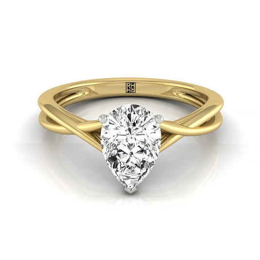 14ky Pear Twisted Shank Hidden Halo Solitaire Engagement Ring With 17 Prong Set Round Diamonds Sz 7.5