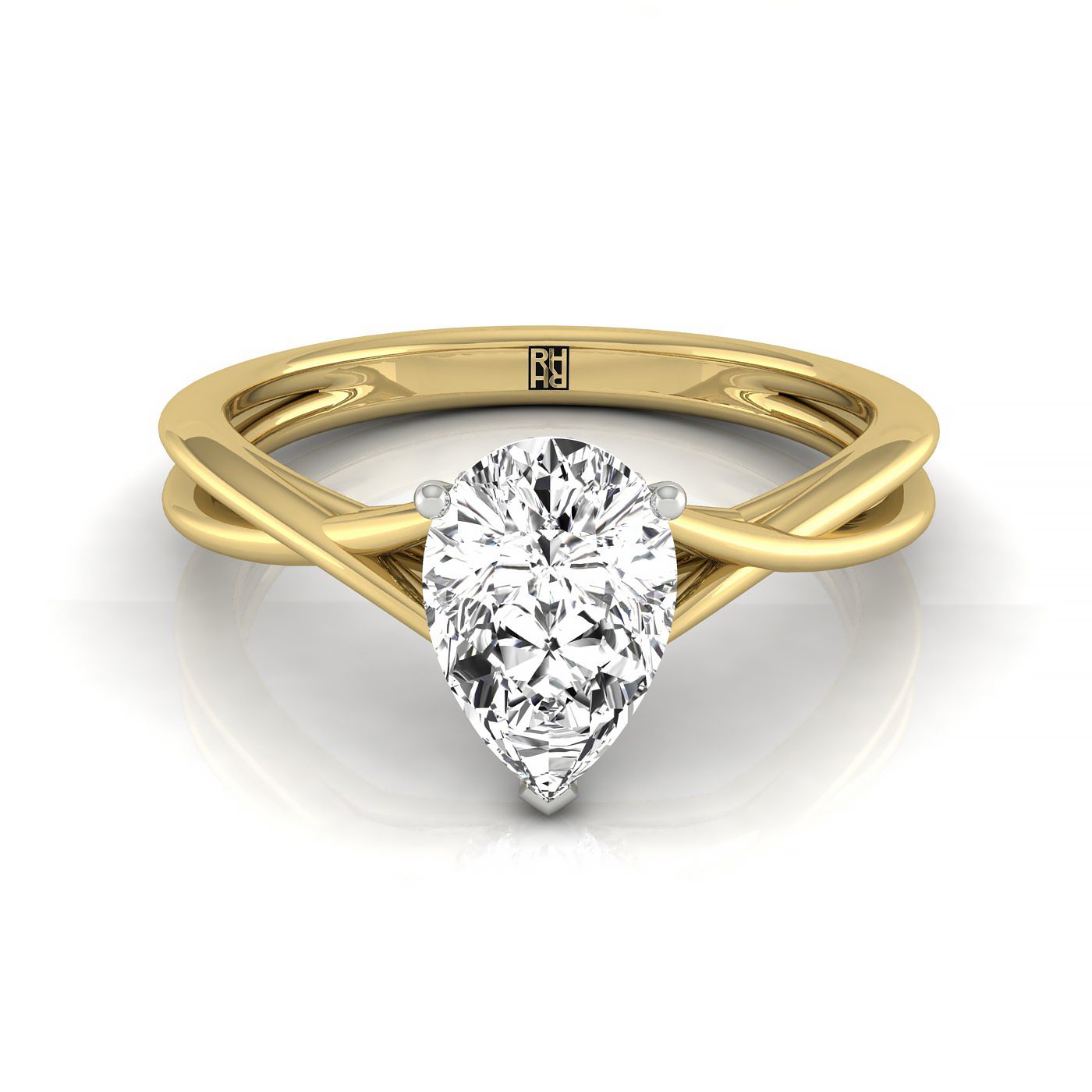 The Grace twisted shank hidden halo solitaire engagement ring setting, shown in 18K Yellow Gold | RockHer