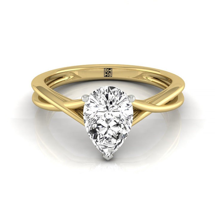 Twisted Shank Hidden Halo Solitaire Princess, in 18K Yellow Gold – front view | RockHer