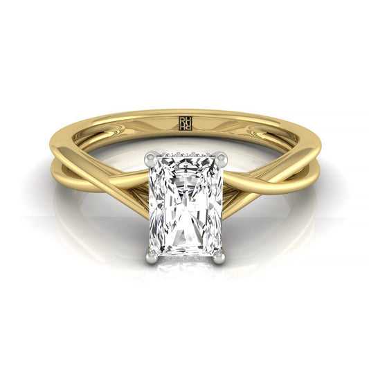 18ky Radiant Twisted Shank Hidden Halo Solitaire Engagement Ring With 24 Prong Set Round Diamonds