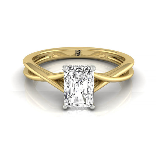 14k Yellow Gold Radiant Twisted Double Hidden Halo Soliatire Engagement Ring