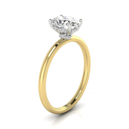 18ky Oval Double Hidden Halo Solitaire Engagement Ring With 22 Prong Set Round Diamonds