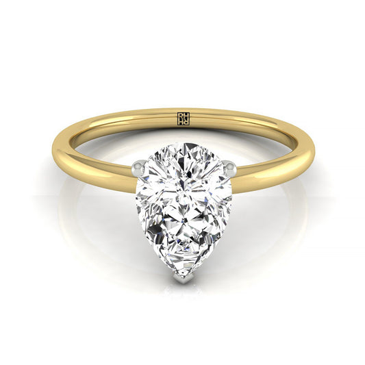 18ky Pear Double Hidden Halo Solitaire Engagement Ring With 25 Prong Set Round Diamonds