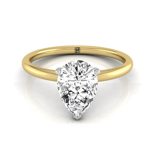 14ky Pear Double Hidden Halo Solitaire Engagement Ring With 25 Prong Set Round Diamonds