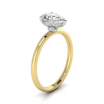 14ky Pear Double Hidden Halo Solitaire Engagement Ring With 25 Prong Set Round Diamonds