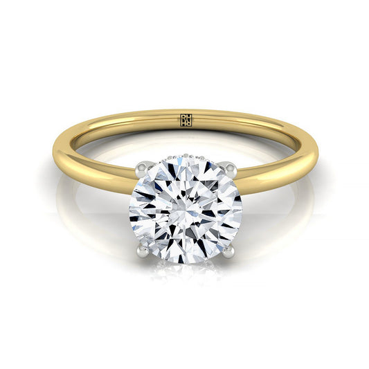 18ky Round Double Hidden Halo Solitaire Engagement Ring With 24 Prong Set Round Diamonds