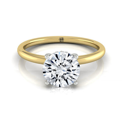 Round Brilliant, Double Hidden Halo Solitaire Round, in 18K Yellow Gold – front view | RockHer