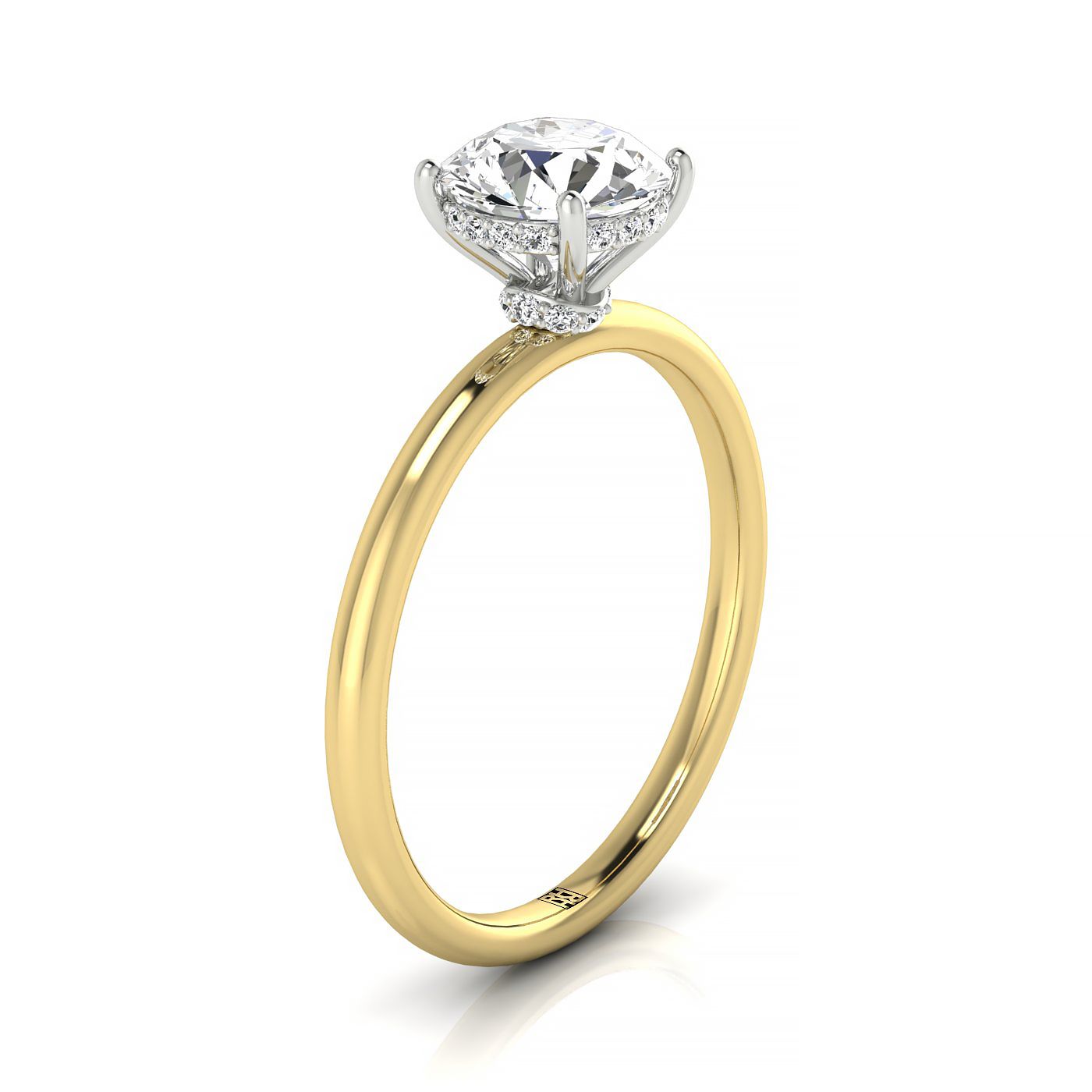 18ky Round Double Hidden Halo Solitaire Engagement Ring With 24 Prong Set Round Diamonds