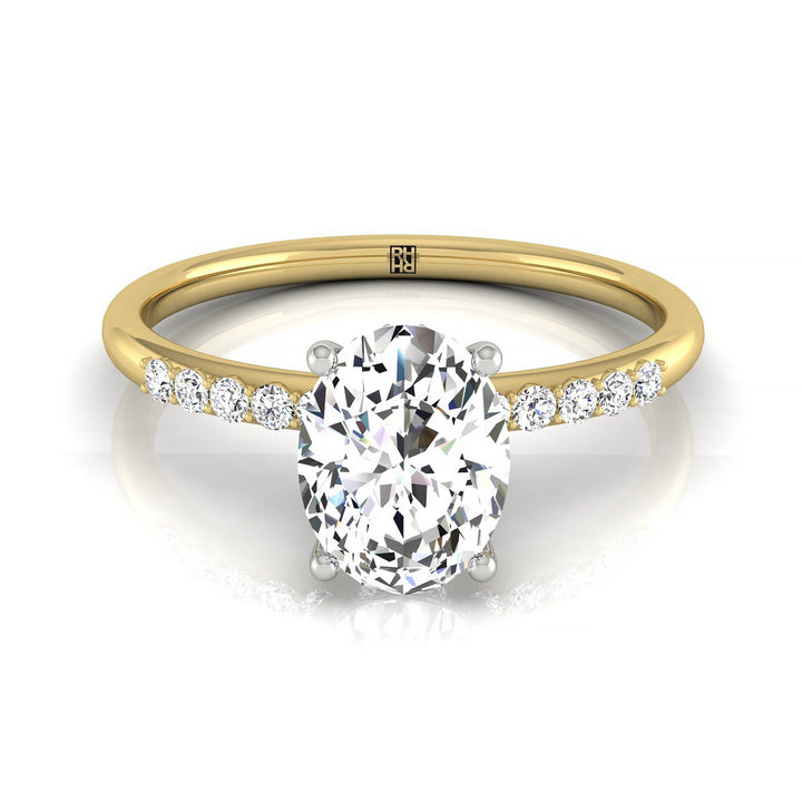 Hidden Halo Quarter Shank Oval, in 18K Yellow Gold – front view | RockHer