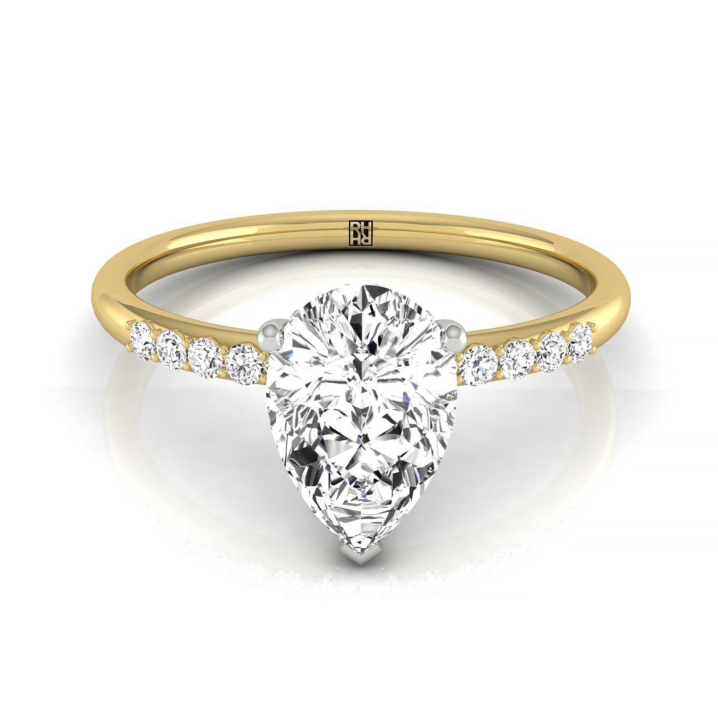 The Abbey hidden halo pavé engagement ring setting, shown in 18K Yellow Gold | RockHer