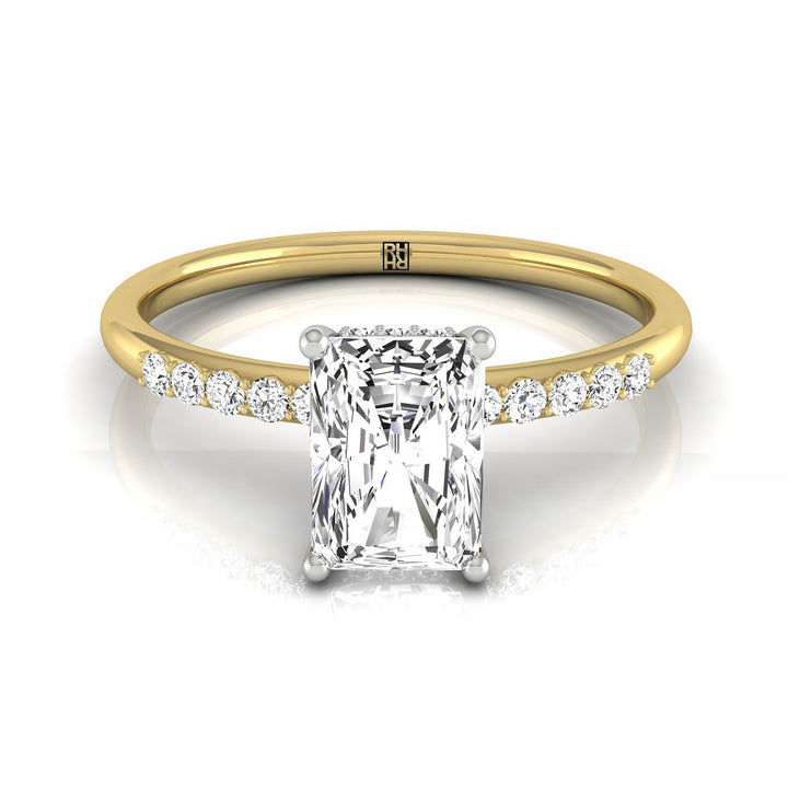 Double Hidden Halo Solitaire Radiant, in 18K Yellow Gold – front view | RockHer