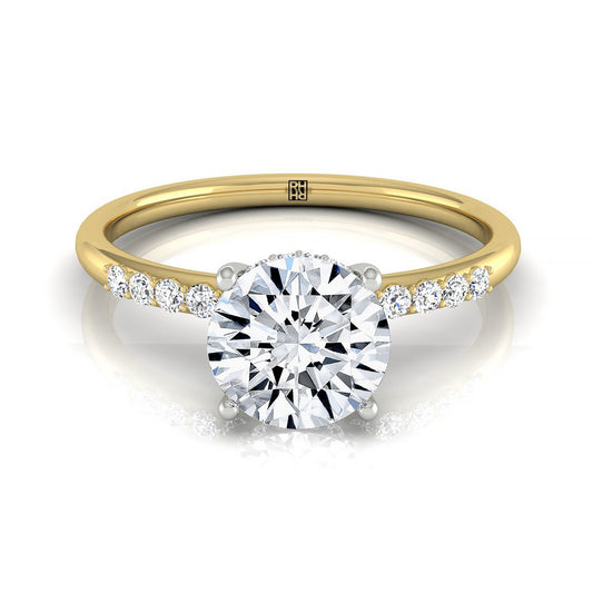 18k Yellow Gold Round Double Hidden Halo Quarter Engagement Ring - 1/25ctw