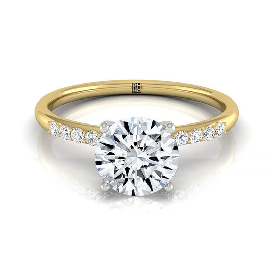 18ky Round Hidden Halo Quarter Shank Engagement Ring With 18 Prong Set Round Diamonds