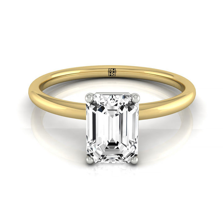 Emerald Cut, Hidden Halo Solitaire Emerald, in 18K Yellow Gold – front view | RockHer