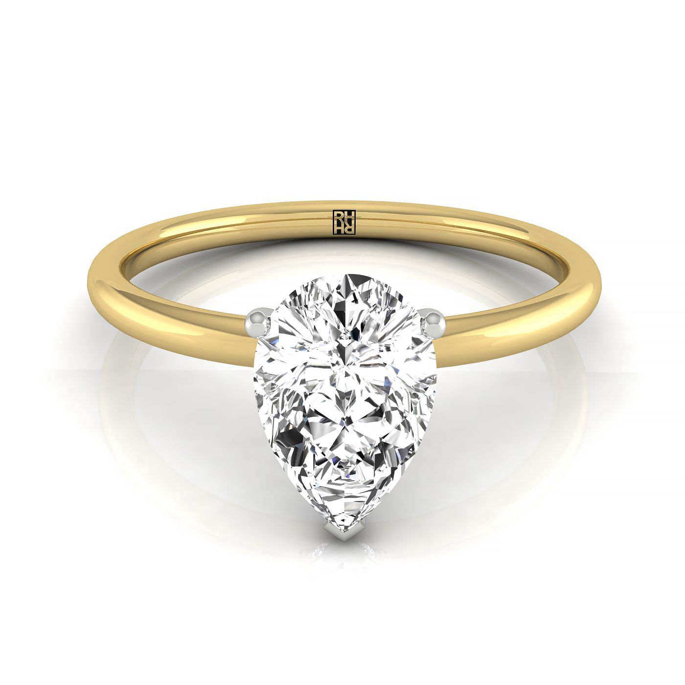18ky Pear Solitaire Engagement Ring With Hidden Halo With 8 Prong Set Round Diamonds