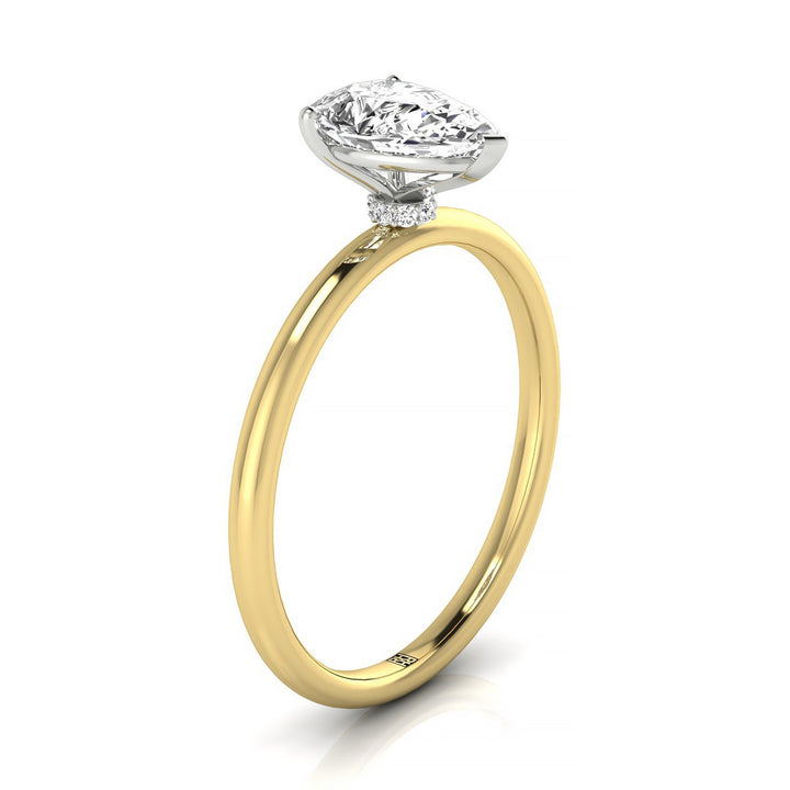 14ky Pear Solitaire Engagement Ring With Hidden Halo With 8 Prong Set Round Diamonds