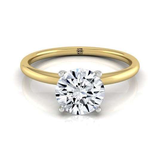 18ky Round Solitaire Engagement Ring With Hidden Halo With 8 Prong Set Round Diamonds