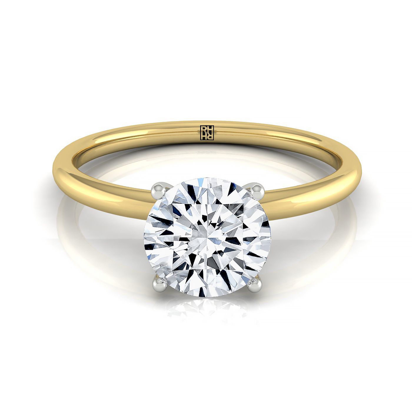 14ky Round Solitaire Engagement Ring With Hidden Halo With 8 Prong Set Round Diamonds