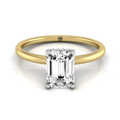 Emerald Cut, Upper Hidden Halo Solitaire Emerald, in 18K Yellow Gold – front view | RockHer