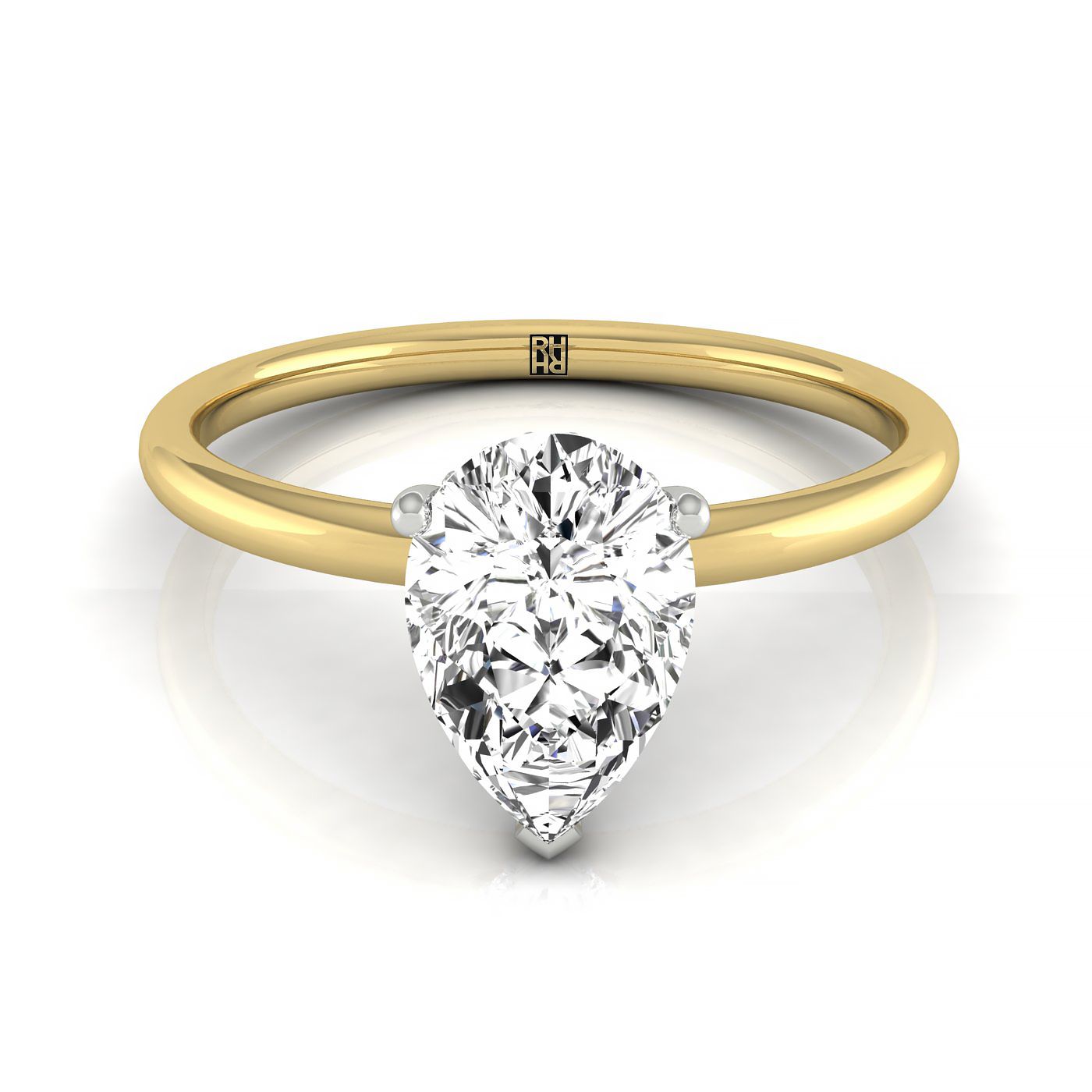 14ky Pear Solitaire Engagement Ring With Upper Hidden Halo With 16 Prong Set Round Diamonds