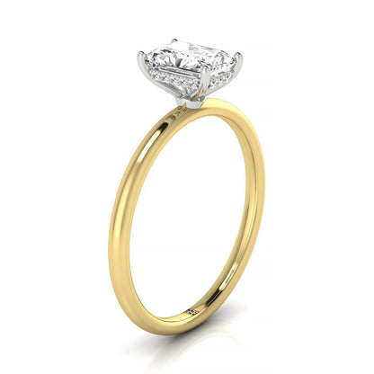 14ky Radiant Solitaire Engagement Ring With Upper Hidden Halo With 16 Prong Set Round Diamonds