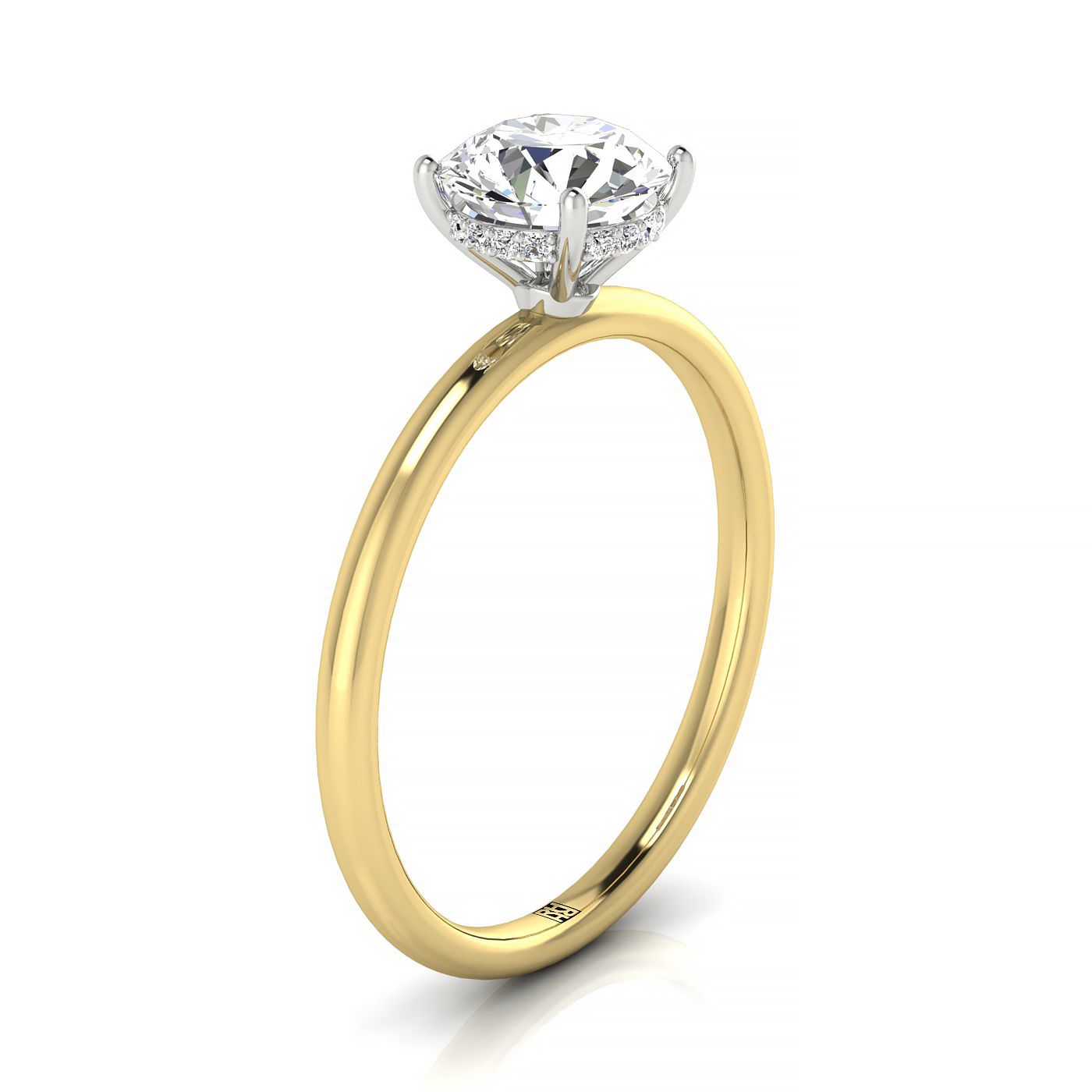 18ky Round Solitaire Engagement Ring With Upper Hidden Halo With 16 Prong Set Round Diamonds