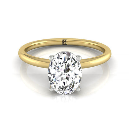 Curved Hidden Halo Solitaire Oval, in 18K Yellow Gold – front view | RockHer