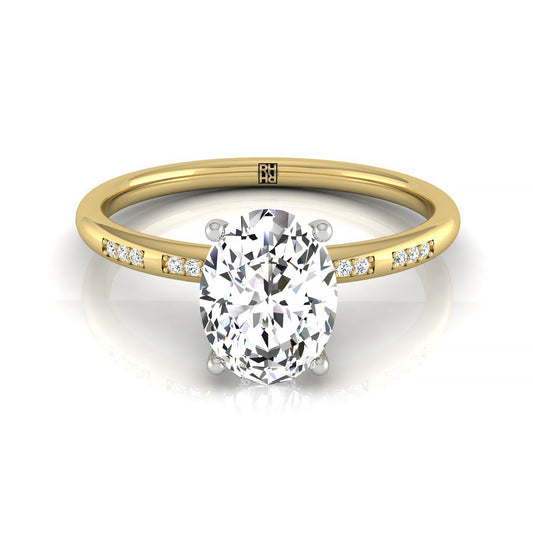 18ky Oval Engagement Ring With High Hidden Halo With 26 Prong Set Round Diamonds