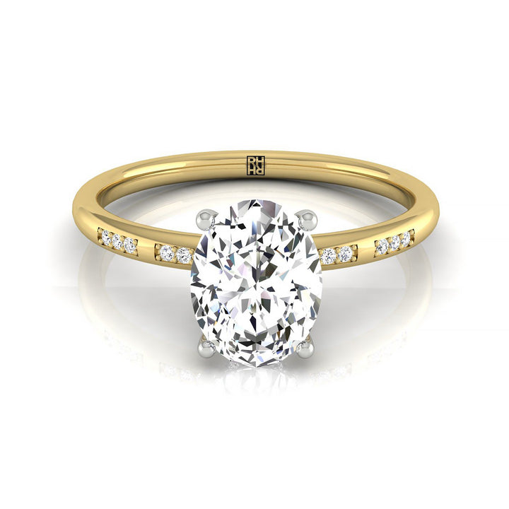 High Hidden Halo Solitaire Oval, in 18K Yellow Gold – front view | RockHer