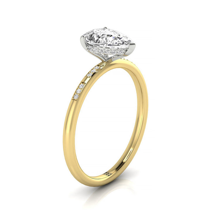14ky Pear Engagement Ring With High Hidden Halo With 29 Prong Set Round Diamonds