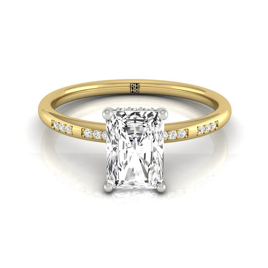 14ky Radiant Engagement Ring With High Hidden Halo With 36 Prong Set Round Diamonds