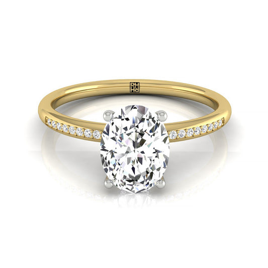 18ky Oval Engagement Ring With High Hidden Halo With 30 Prong Set Round Diamonds