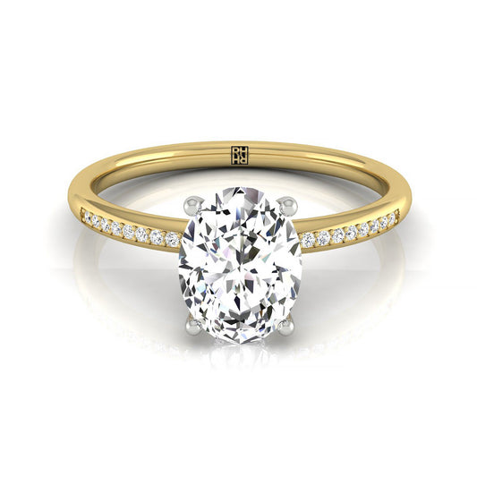 14ky Oval Engagement Ring With High Hidden Halo With 30 Prong Set Round Diamonds
