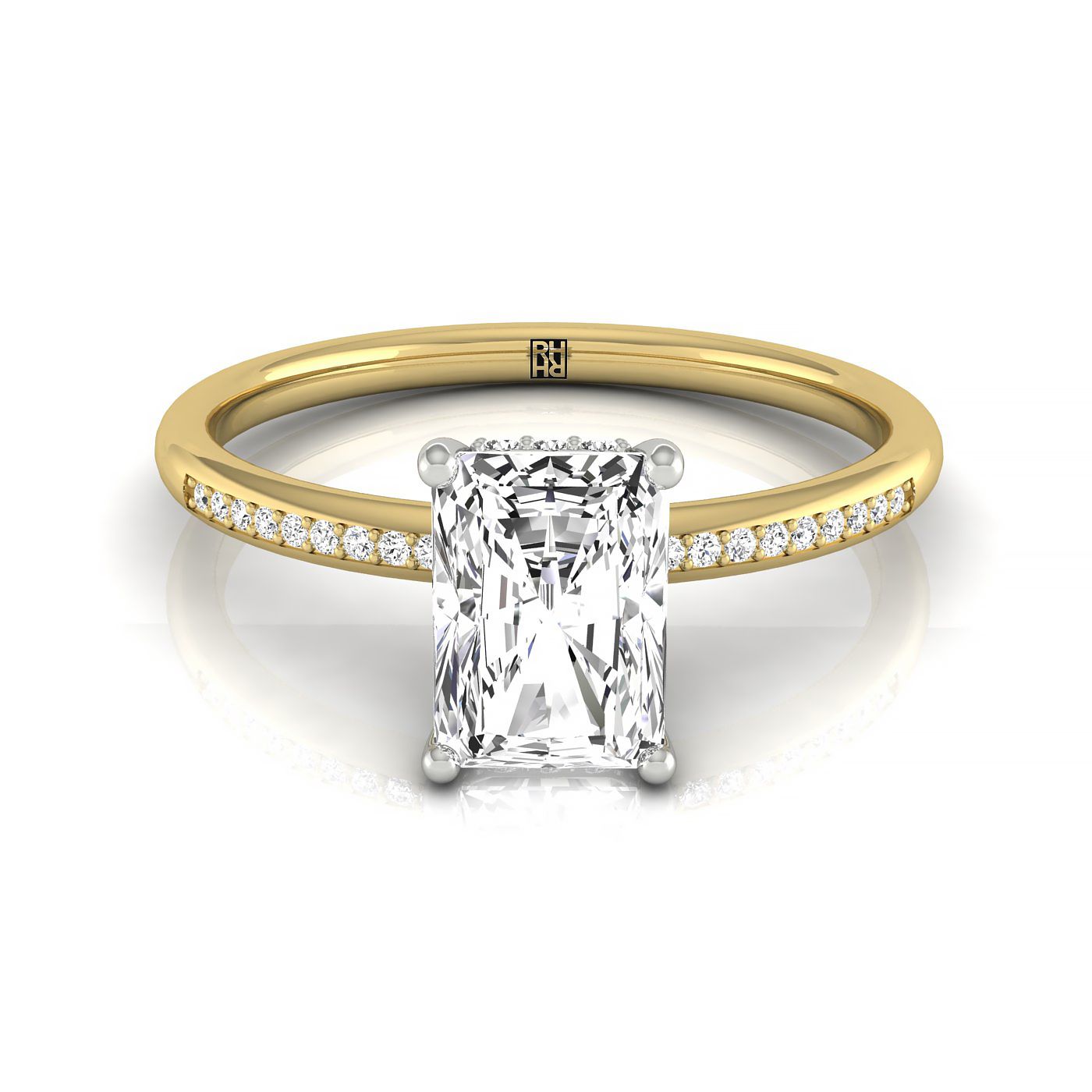 The Brenda Hidden Halo Engagement Ring Setting for Radiant Diamonds in 18K Yellow Gold, photo 6 | RockHer