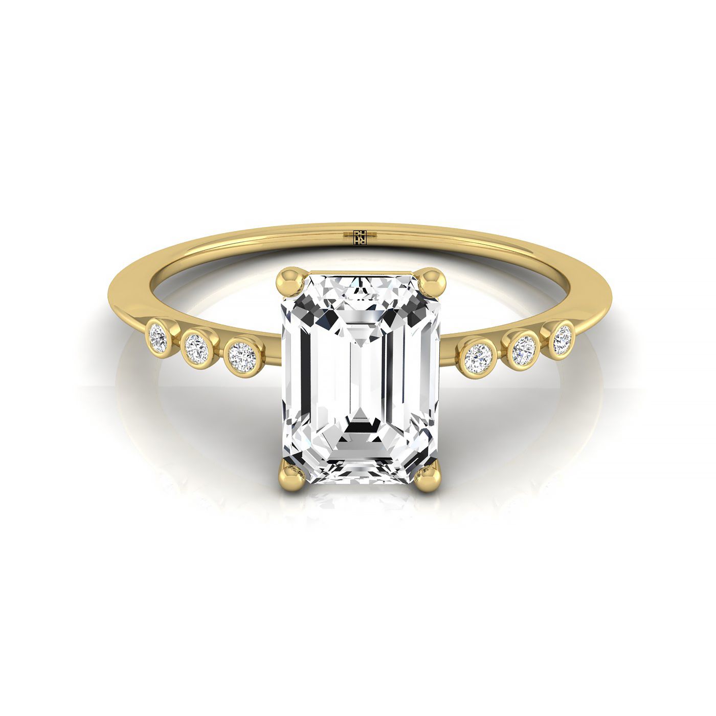 The Peggy bezel accent solitaire cut engagement ring setting, shown in 18K Yellow Gold | RockHer