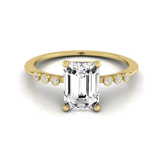 18ky Emerald Engagement Ring With 6 Bezel Set Round Diamonds On Shank