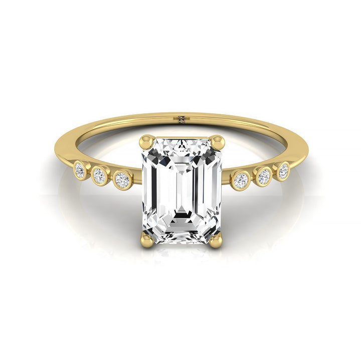 Emerald Cut, Bezel Accent Solitaire Emerald, in 18K Yellow Gold – front view | RockHer