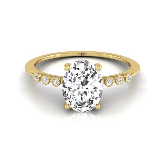14ky Oval Engagement Ring With 6 Bezel Set Round Diamonds On Shank