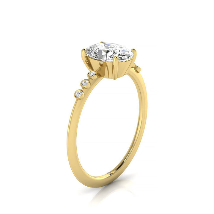 18ky Oval Engagement Ring With 6 Bezel Set Round Diamonds On Shank