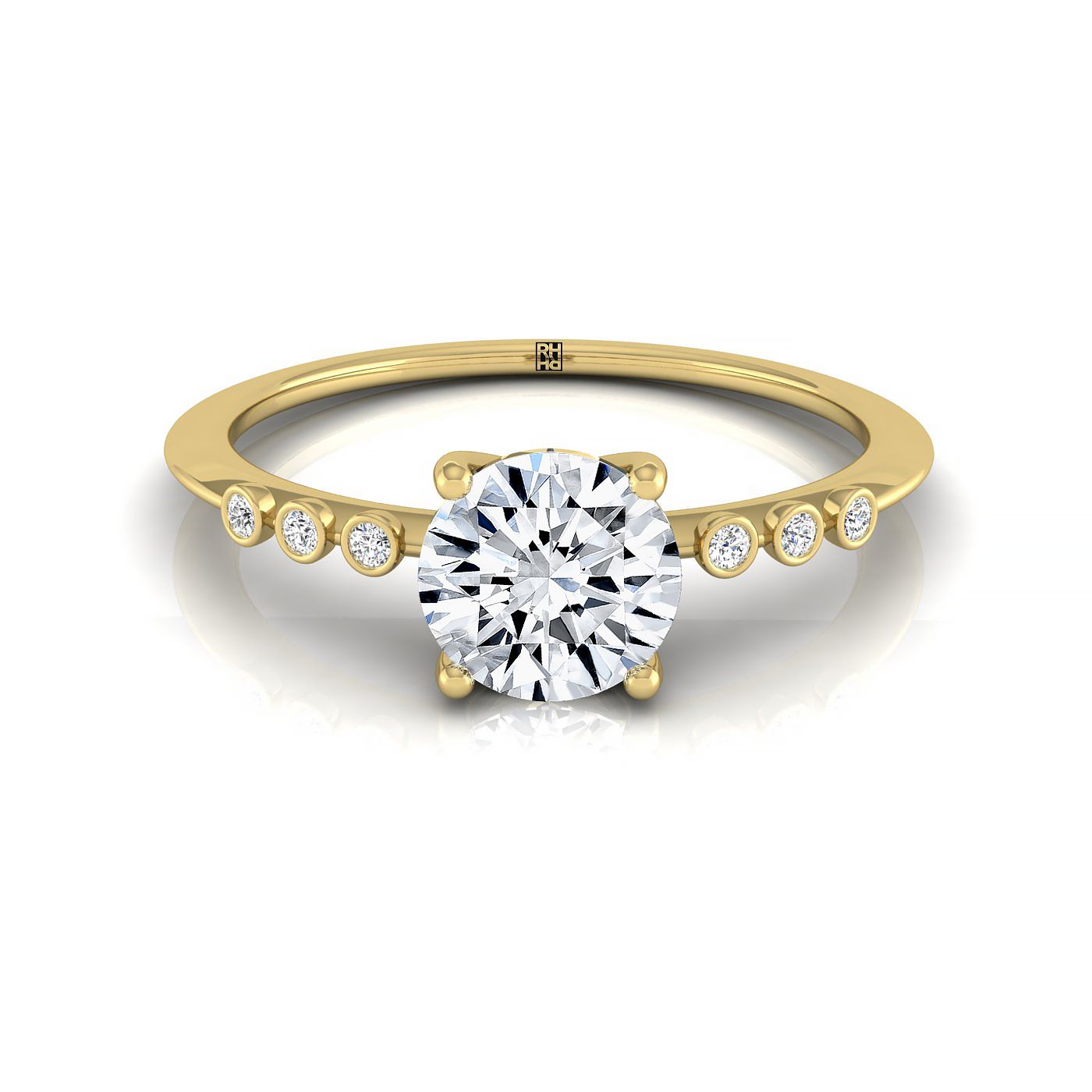 The Peggy bezel accent solitaire engagement ring setting, shown in 18K Yellow Gold | RockHer