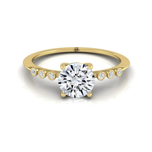 18ky Round Engagement Ring With 6 Bezel Set Round Diamonds On Shank